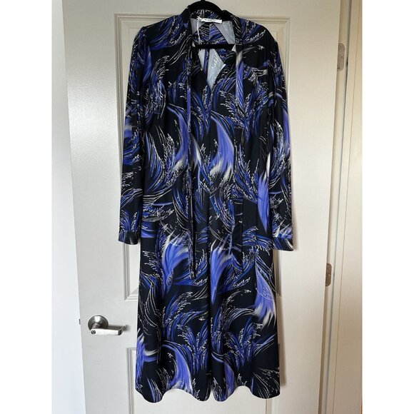 Givenchy NWOT Wave Fireworks Print Neck Tie Midi Dress Black Blue US 12 IT 44 - Picture 5 of 12